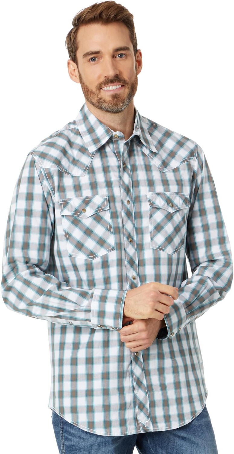 

Рубашка 20X Long Sleeve Advanced Comfort Plaid Wrangler, цвет Teal/Brown