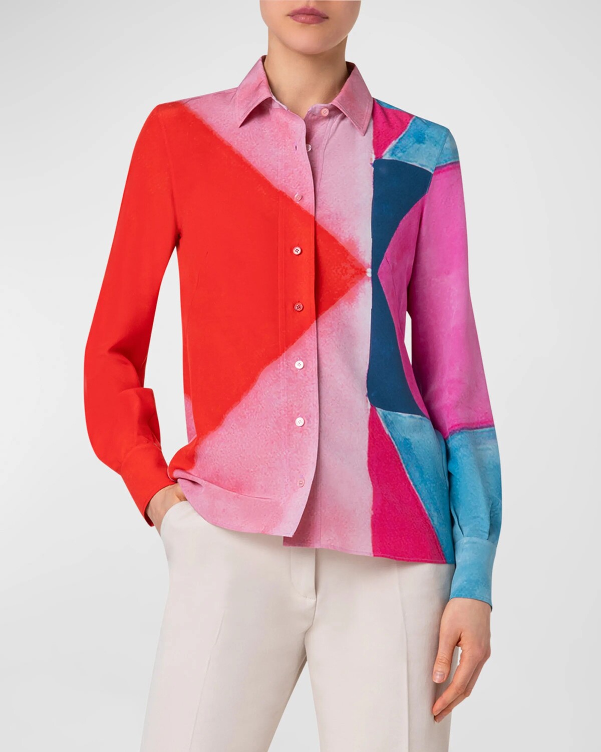 

Шелковая блузка на пуговицах с принтом Spectra Akris, цвет Poppy-Multicolor