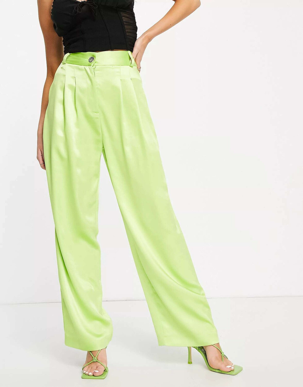 

Лаймовые атласные брюки River Island