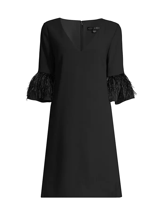 Платье-трапеция с перьями Aidan Mattox, черный цена и фото