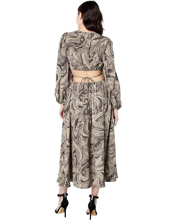 Платье MOON RIVER Marble Print Cutout Midi Dress, цвет Brown Multi