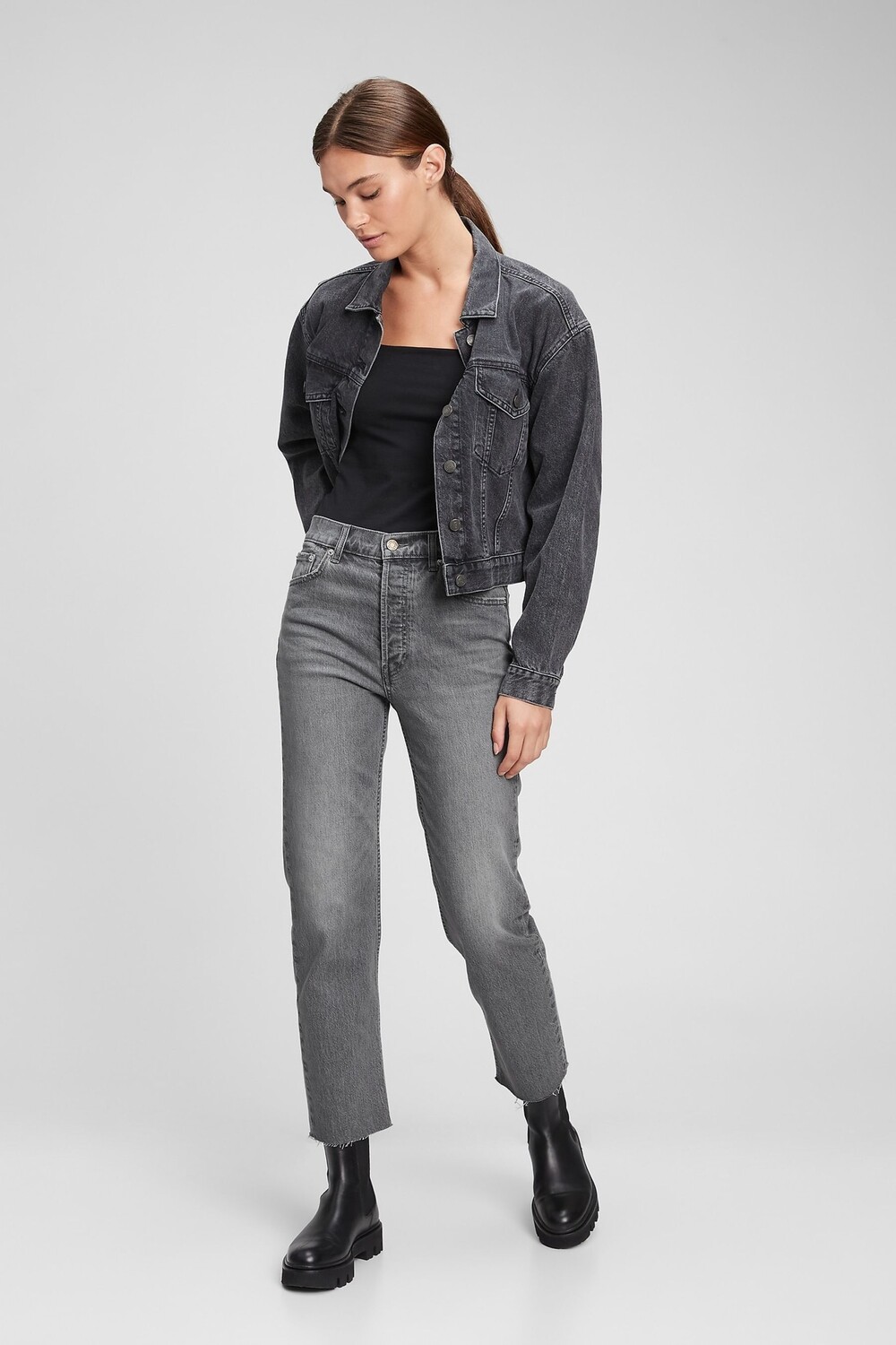 

Джинсы прямого кроя с завышенной талией Gap, серый