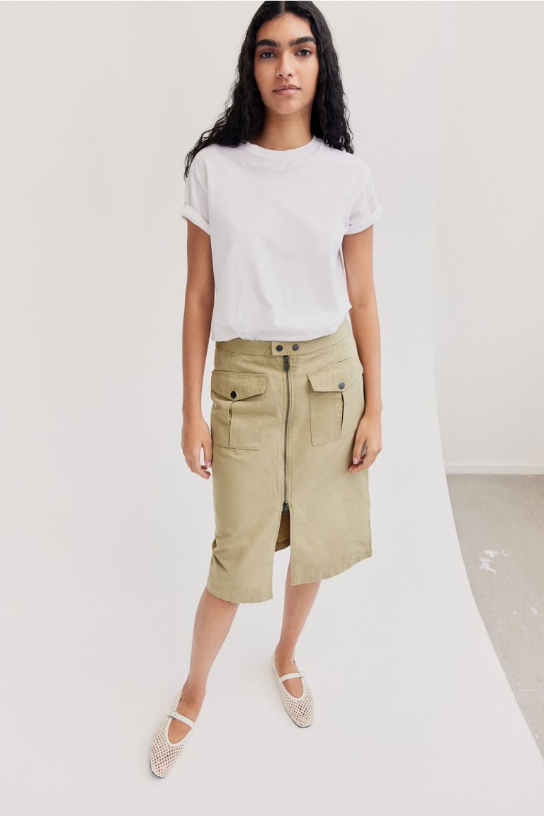 Практичная юбка из хлопка H&M, бежевый юбка amisu на кнопках спереди 40 размер