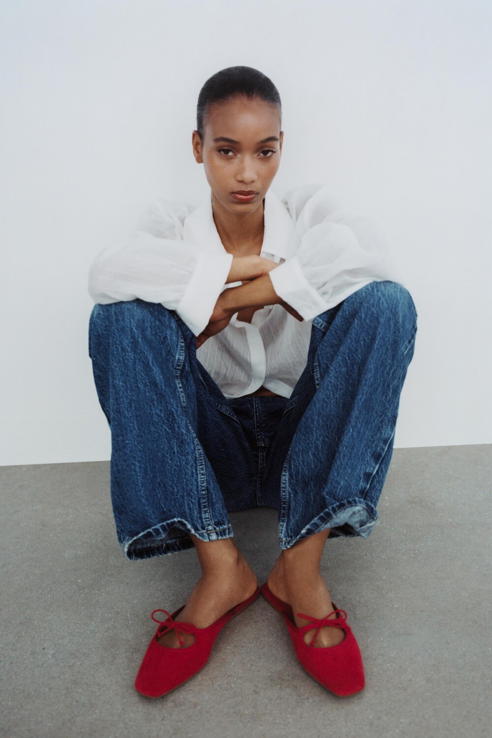 

Мюли из кожи на плоской подошве ZARA, красный