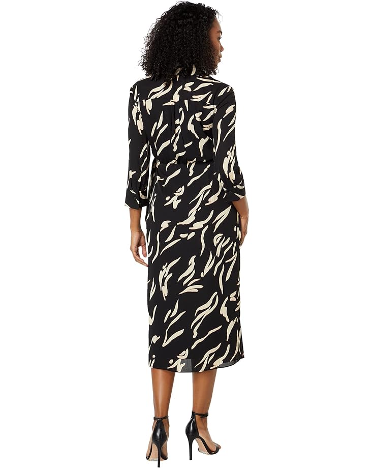 Платье Donna Morgan Midi Wrap Dress with Long Sleeve & Collar, цвет Black/Blush