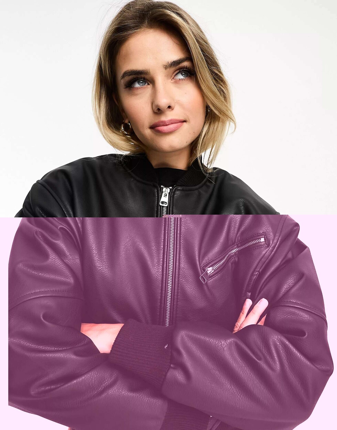 

Черный бомбер из искусственной кожи Pull&Bear