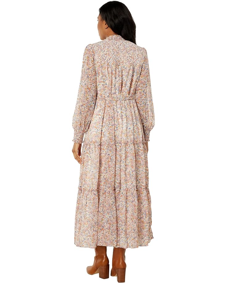 цена Платье 1.STATE Long Sleeve Smocked Neck and Yoke Midi Dress, цвет Sweet Blooms