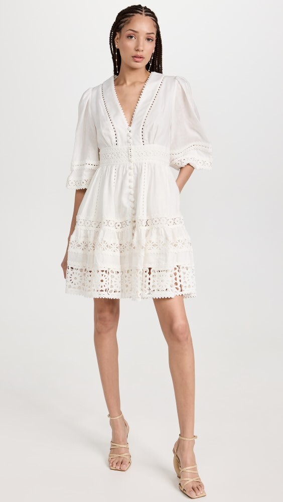 

Платье мини Zimmermann Devi Spliced, слоновая кость