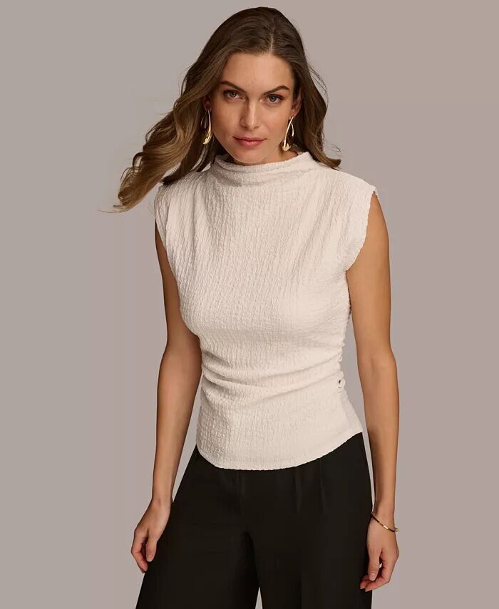 

Женский топ Donna Karan с короткими рукавами и воротником-стойкой Donna Karan New York, слоновая кость