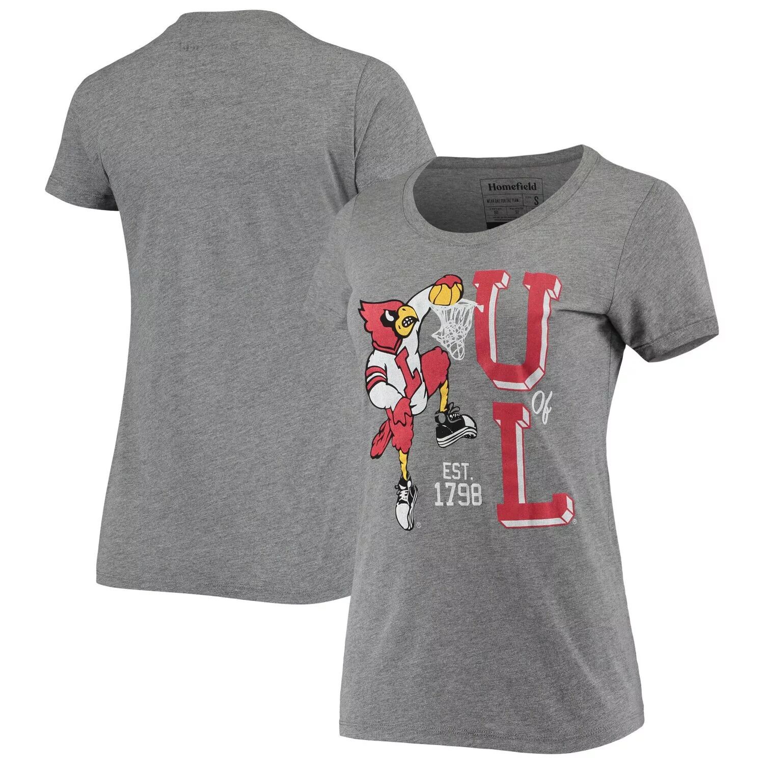 

Женская серая футболка Homefield Heathered Louisville Cardinals Vintage Dunking Cardinal Tri-Blend