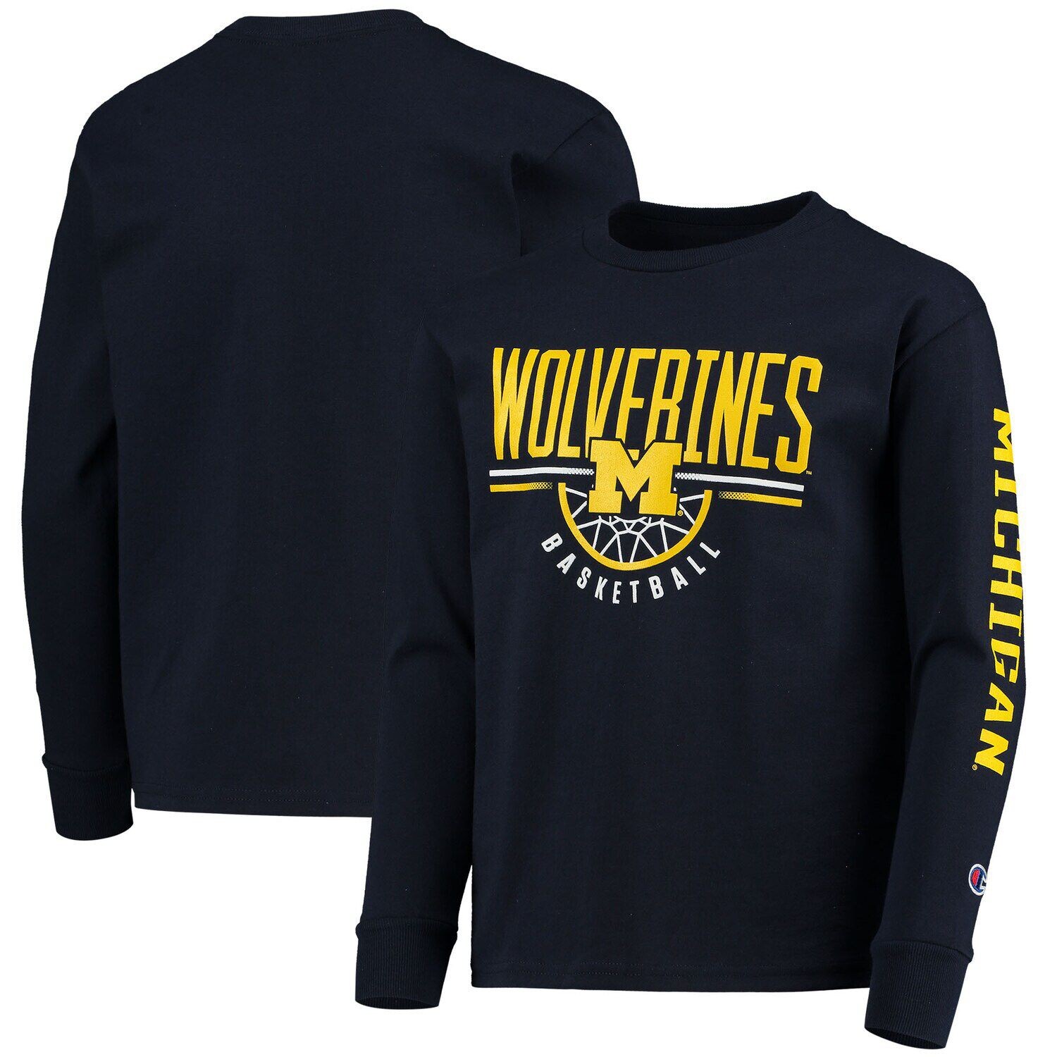 

Молодежная футболка темно-синего цвета Michigan Wolverines Basketball с длинными рукавами Champion