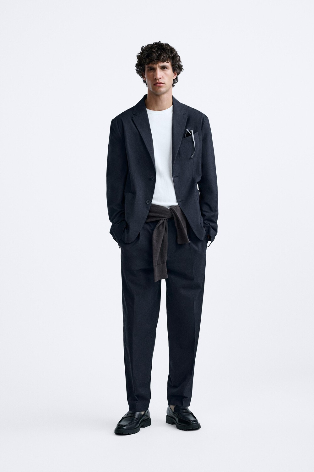 

Костюмный пиджак в полоску ZARA, темно-синий