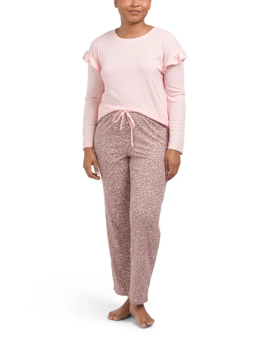 

Длинный пижамный комплект из 2 предметов с начесом Bcbgmaxazria, розовый