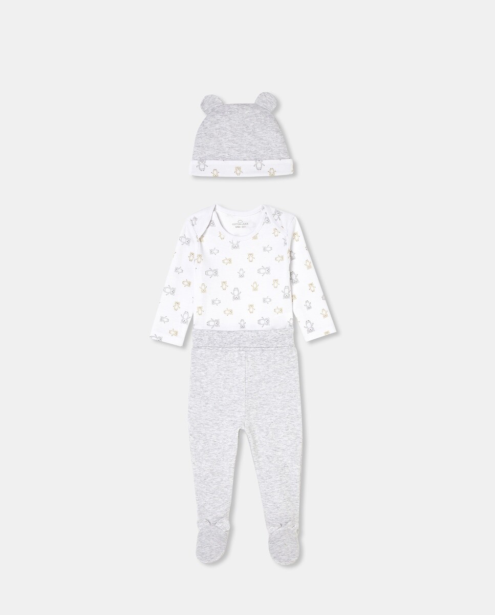 

Комплект из боди, гетр и шапочки для мальчика Cotton Juice, серый