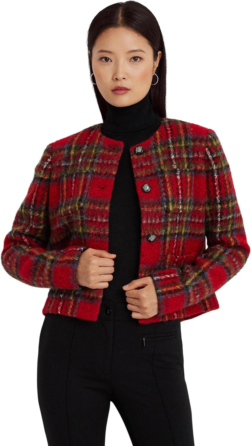 

Укороченная куртка в клетку Petite LAUREN Ralph Lauren, цвет Red Multi