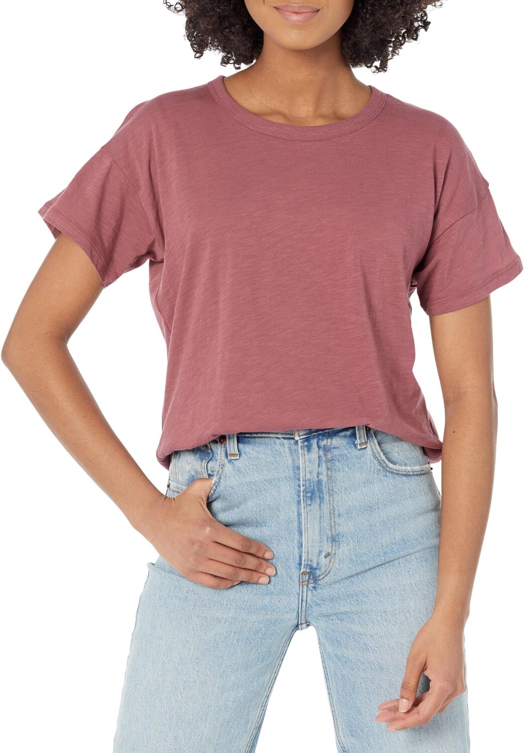 

Хлопковая футболка Whisper с круглым вырезом в рубчик Madewell, цвет Pressed Grape