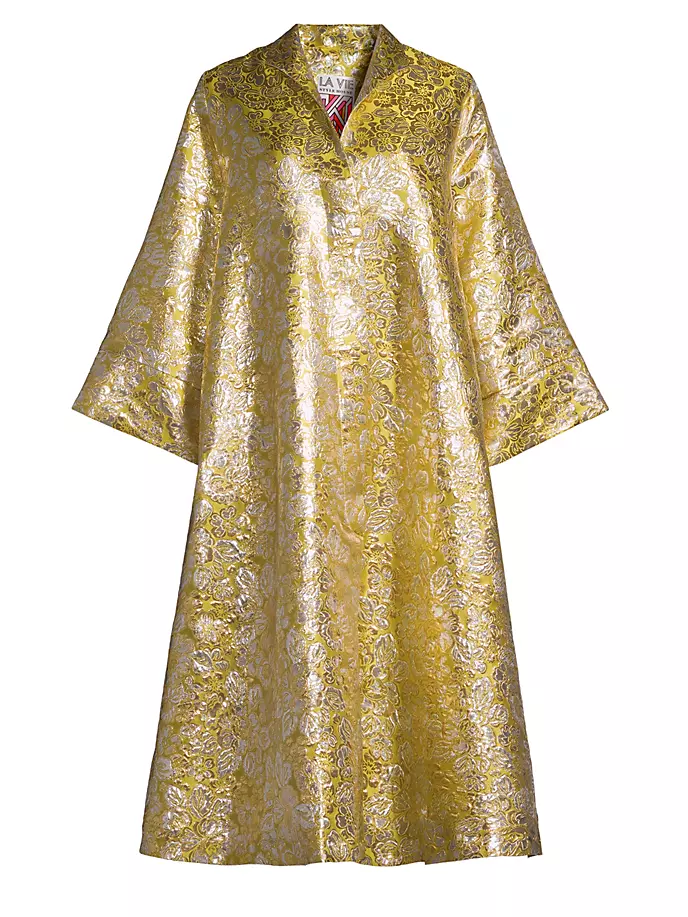 цена Платье из парчи с цветочным принтом La Vie Style House, цвет yellow silver