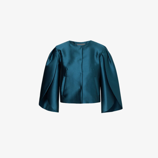 

Укороченная куртка из тканой смеси с длинными рукавами Alberta Ferretti, синий