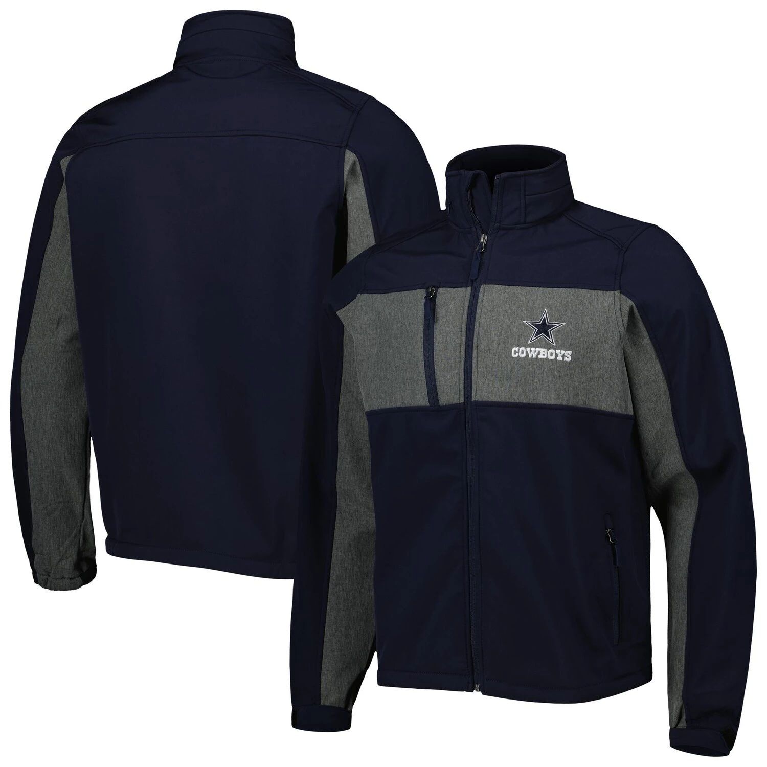 

Мужская темно-синяя куртка Dallas Cowboys Zephyr Softshell с молнией во всю длину, Синий