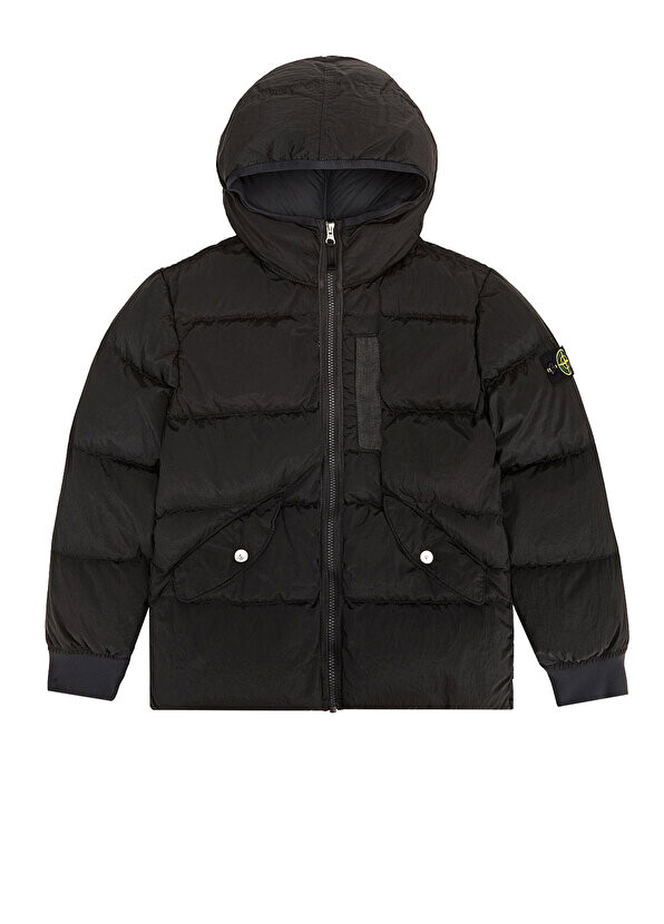 

Черное пальто с капюшоном для мальчика Stone Island