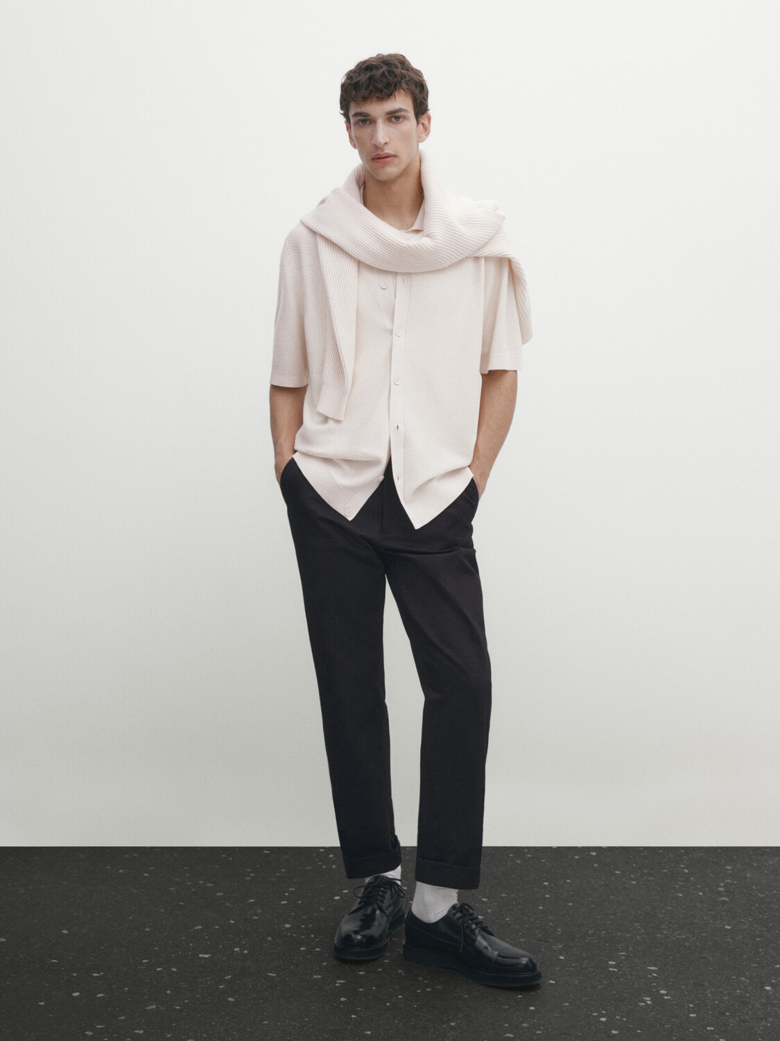 

Рубашка из хлопкового трикотажа с пуговицами Massimo Dutti, кремовый