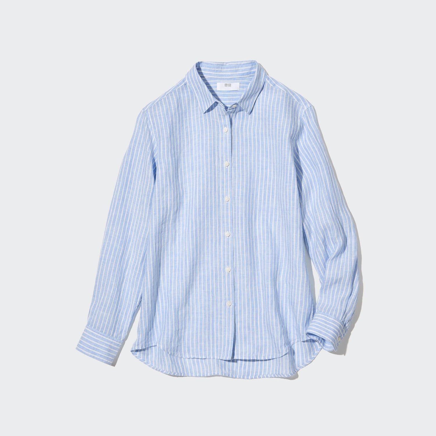 

Рубашка UNIQLO из премиум льна в полоску, светло-синий