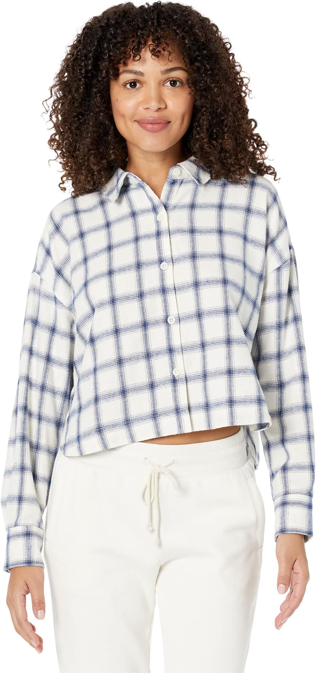 

Фланелевая укороченная рубашка Hartfield в цвете Windowpane Madewell, королевский синий