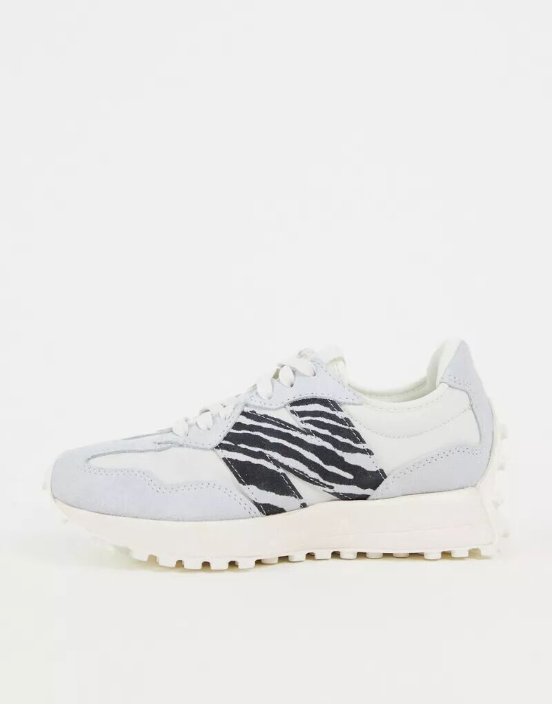 

Кроссовки New Balance 327 пастельно-синего цвета с зебровым принтом