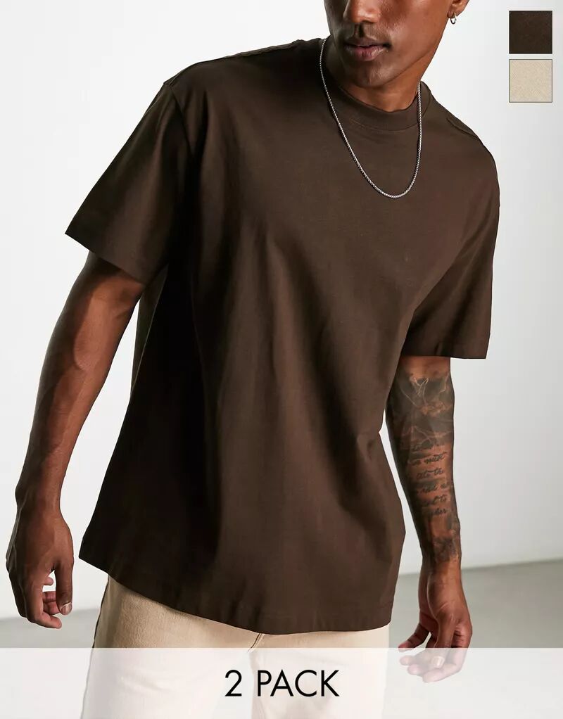 Комплект оверсайз-футболок Weekday 2 бежево-коричневых цветов