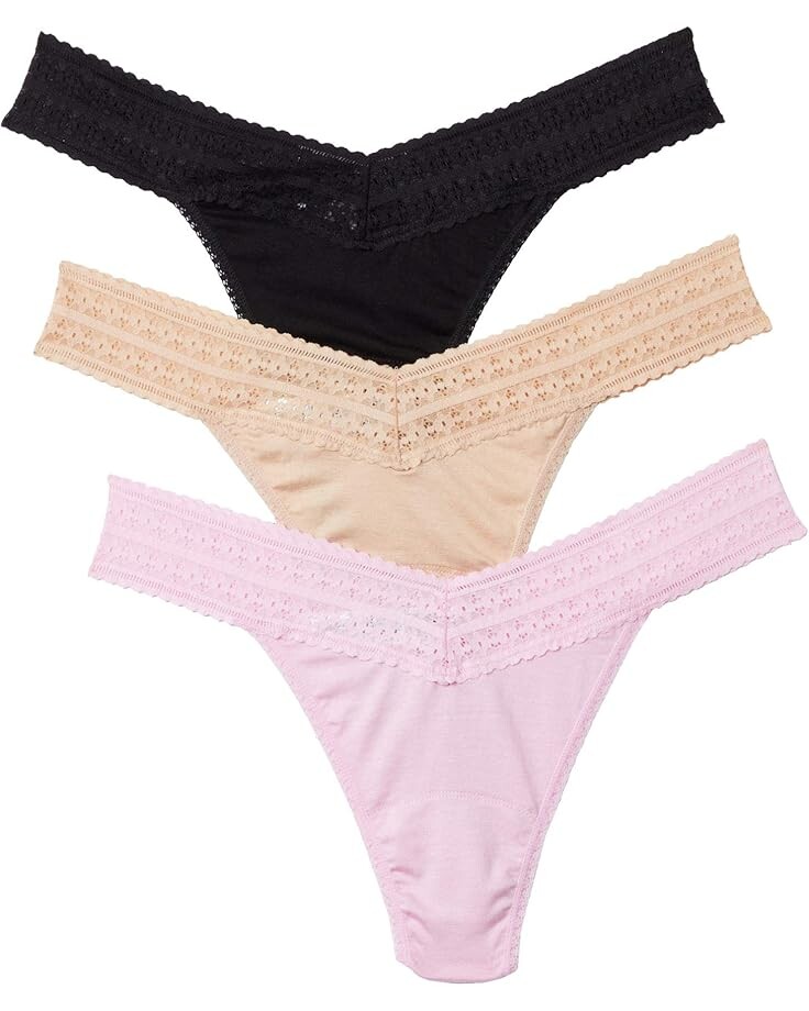 

Стринги Hanky Panky 3 Pack DreamEase Original Rise Thongs, цвет Black/Chai/Pink