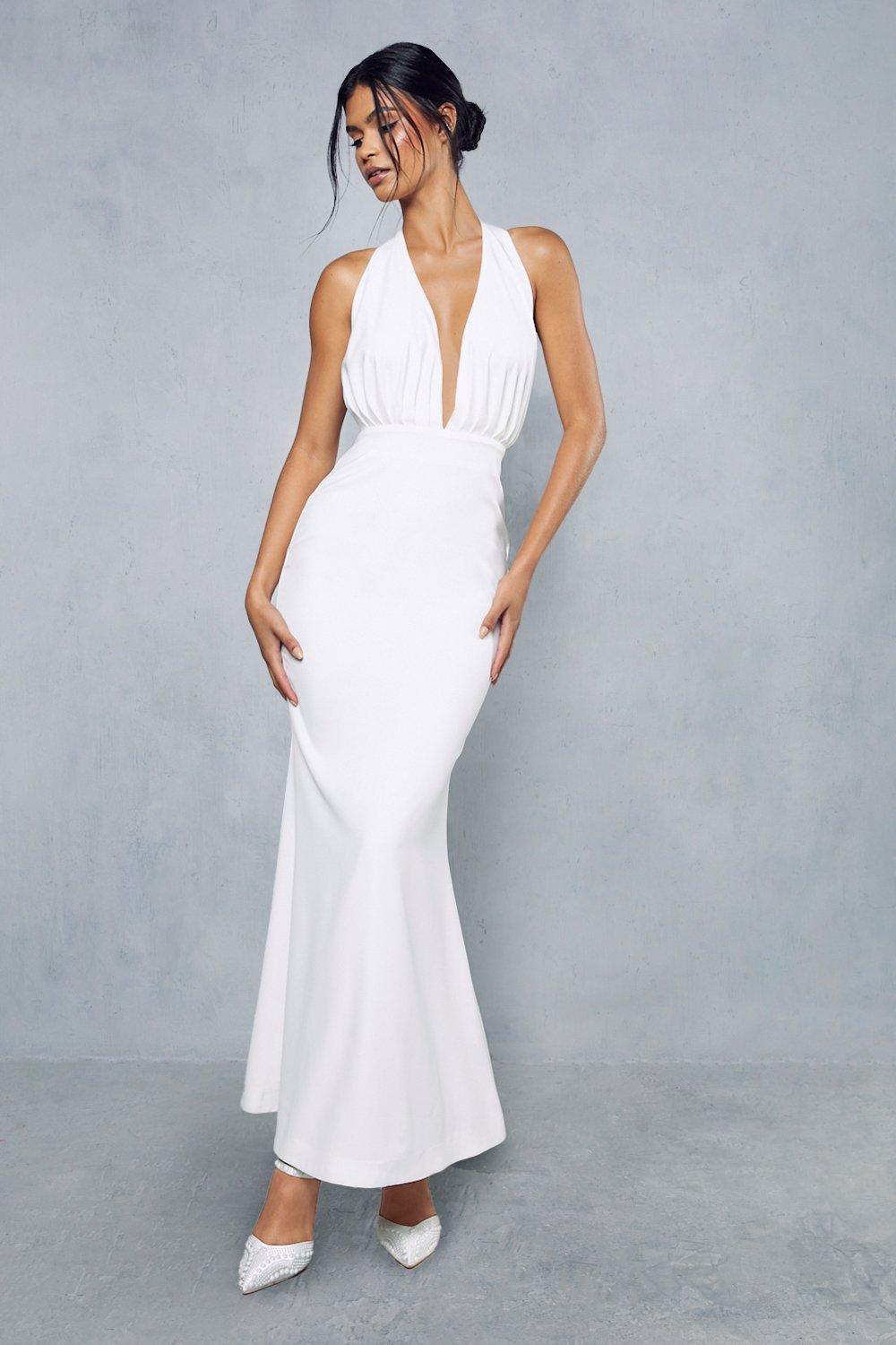 Атласное платье макси премиум-класса с плиссировкой и открытой спиной MISSPAP, белый женское атласное платье с открытой спиной винтажное платье со шлейфом и открытой спиной для свадебной вечеринки