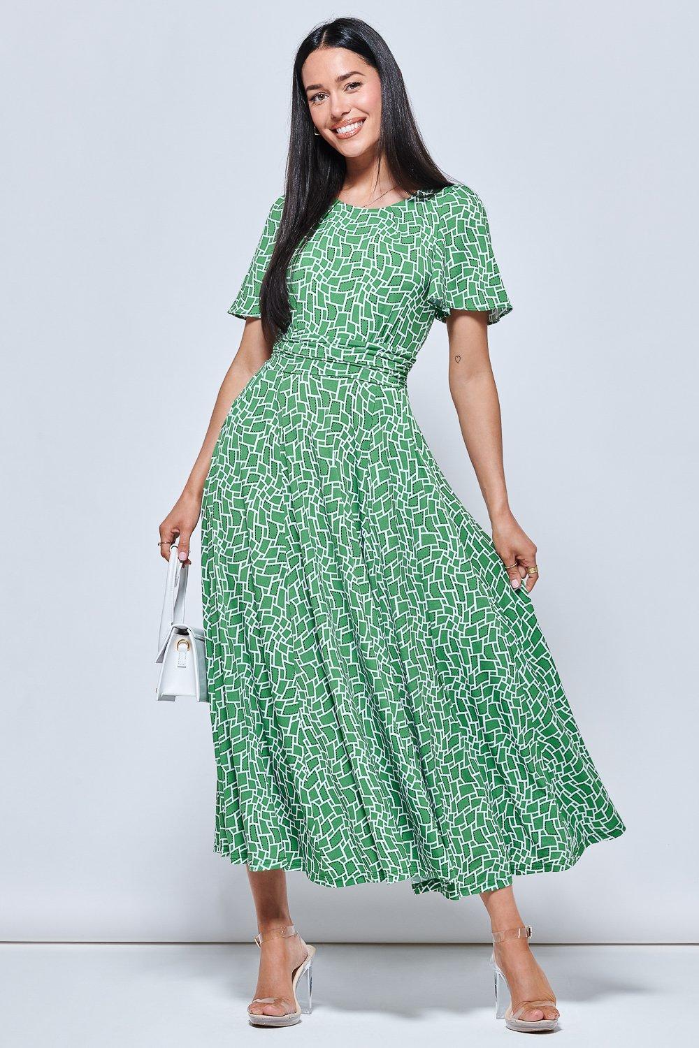 Платье макси с вырезом лодочкой и рукавами ангела Jolie Moi, зеленый