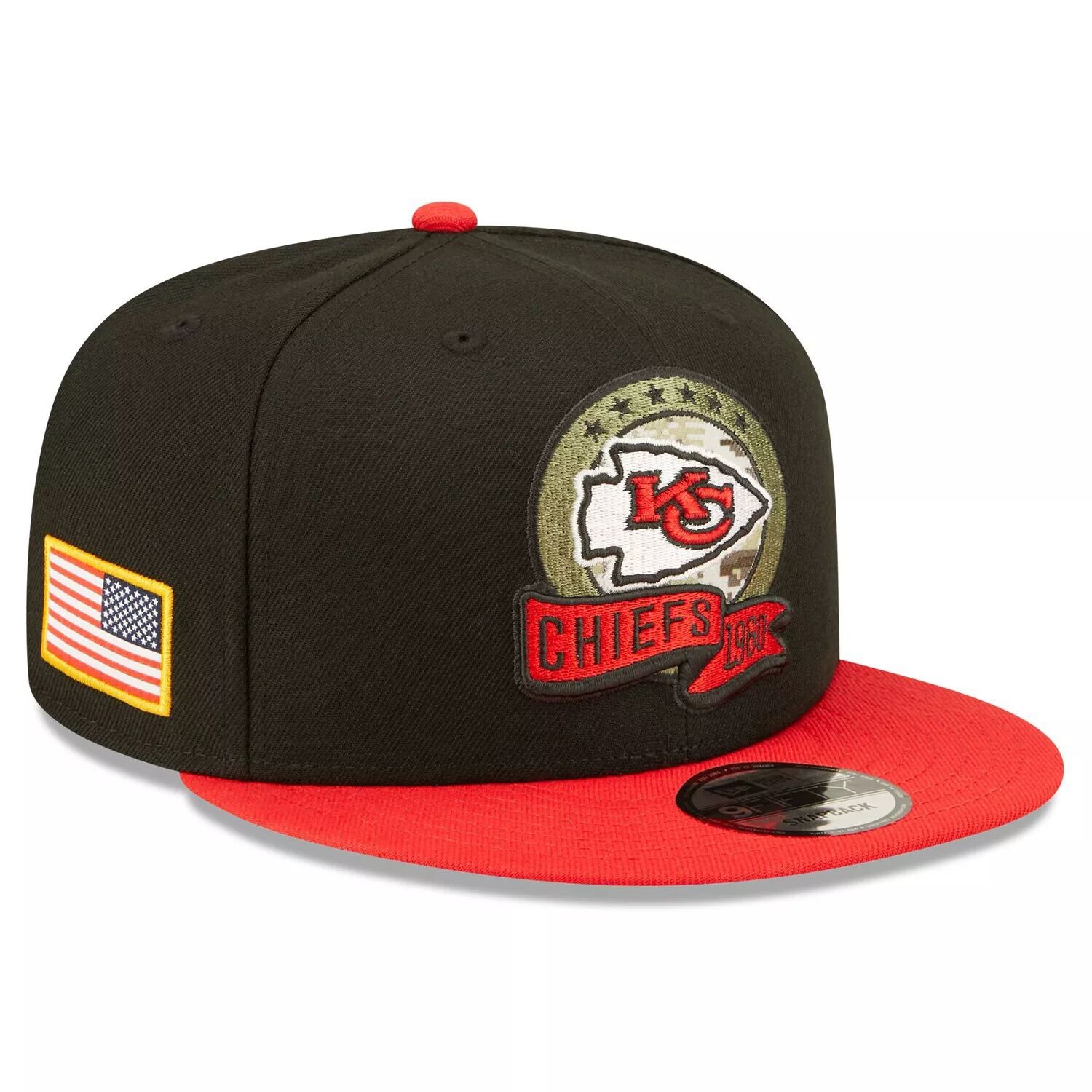 

Мужская кепка New Era черно-красная Kansas City Chiefs 2022 Salute To Service 9FIFTY Snapback