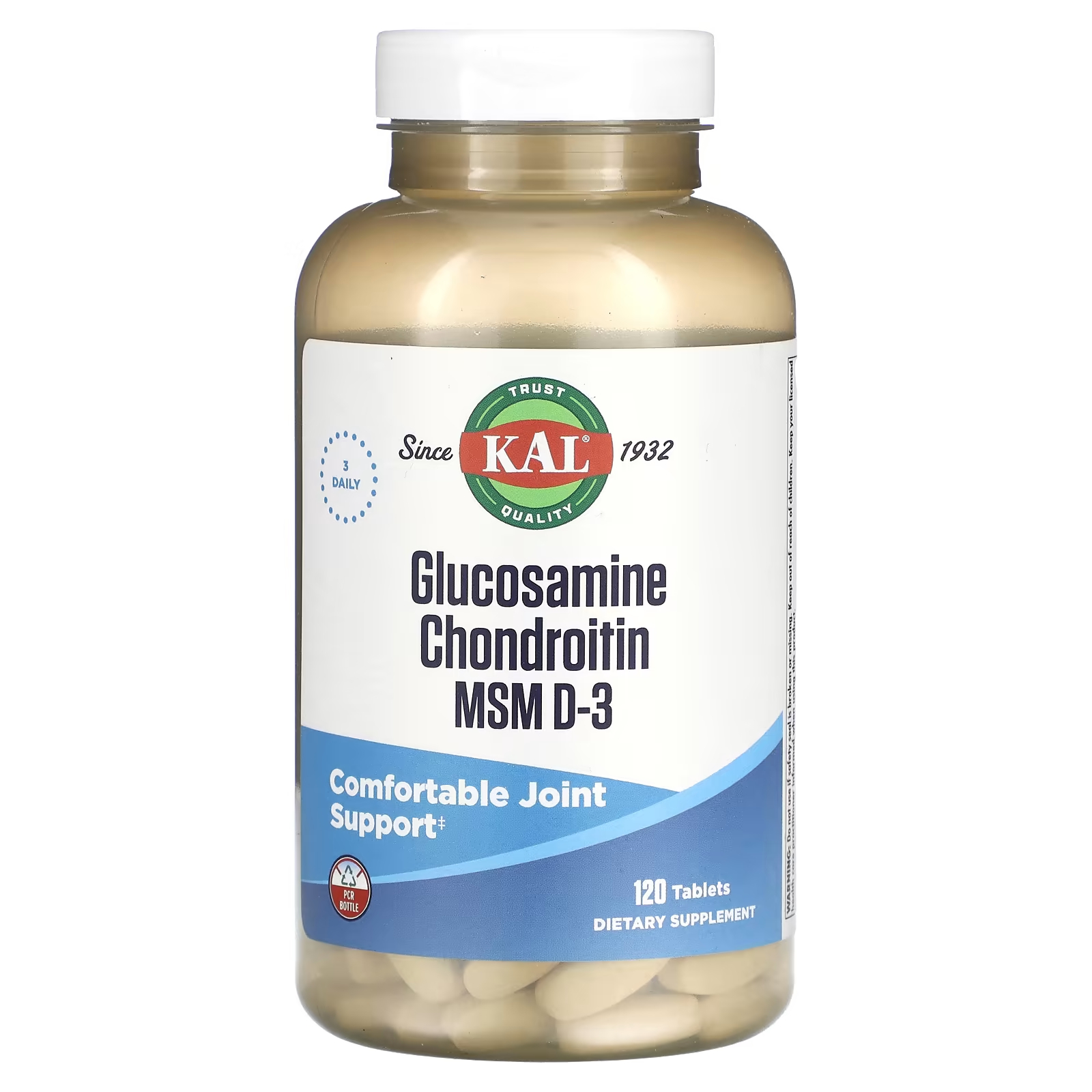 Пищевая добавка KAL Глокозамин хондроитин МСМ D-3, 120 таблеток биологически активная добавка solgar extra strenght glucosamine chondroitin msm complex 60 шт