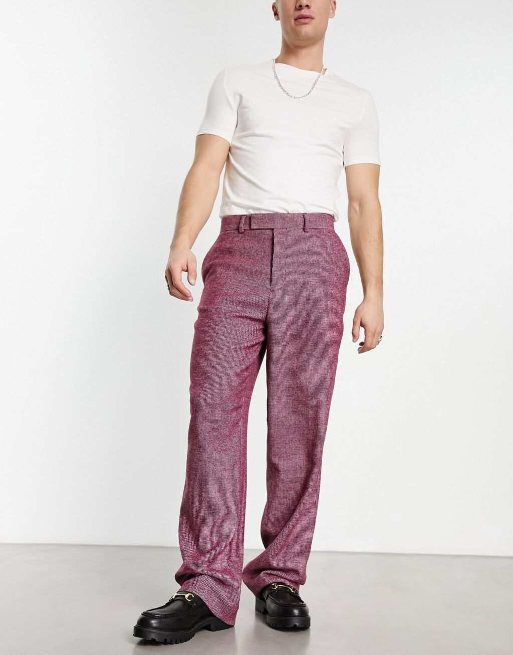 

Бордовые широкие брюки из смесовой шерсти ASOS DESIGN, Красный