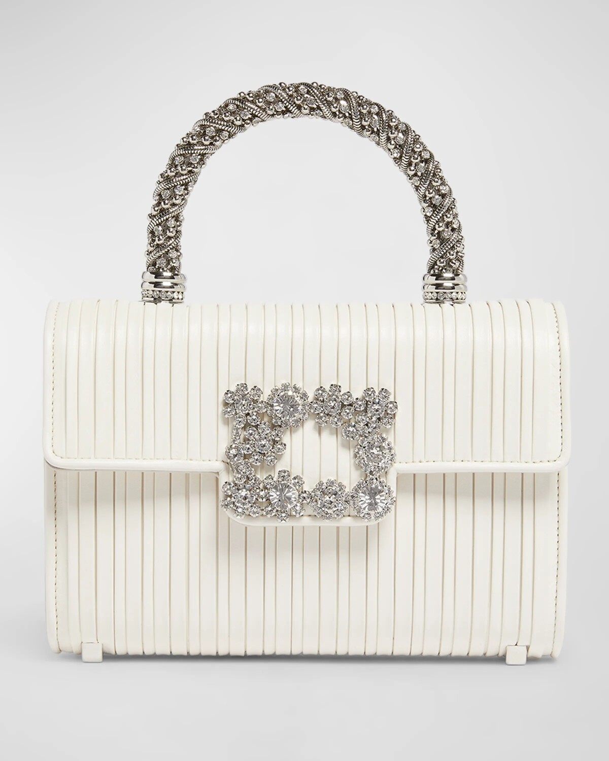 

Кожаная сумка Mini Plisse Flower с верхней ручкой Roger Vivier, цвет Cire
