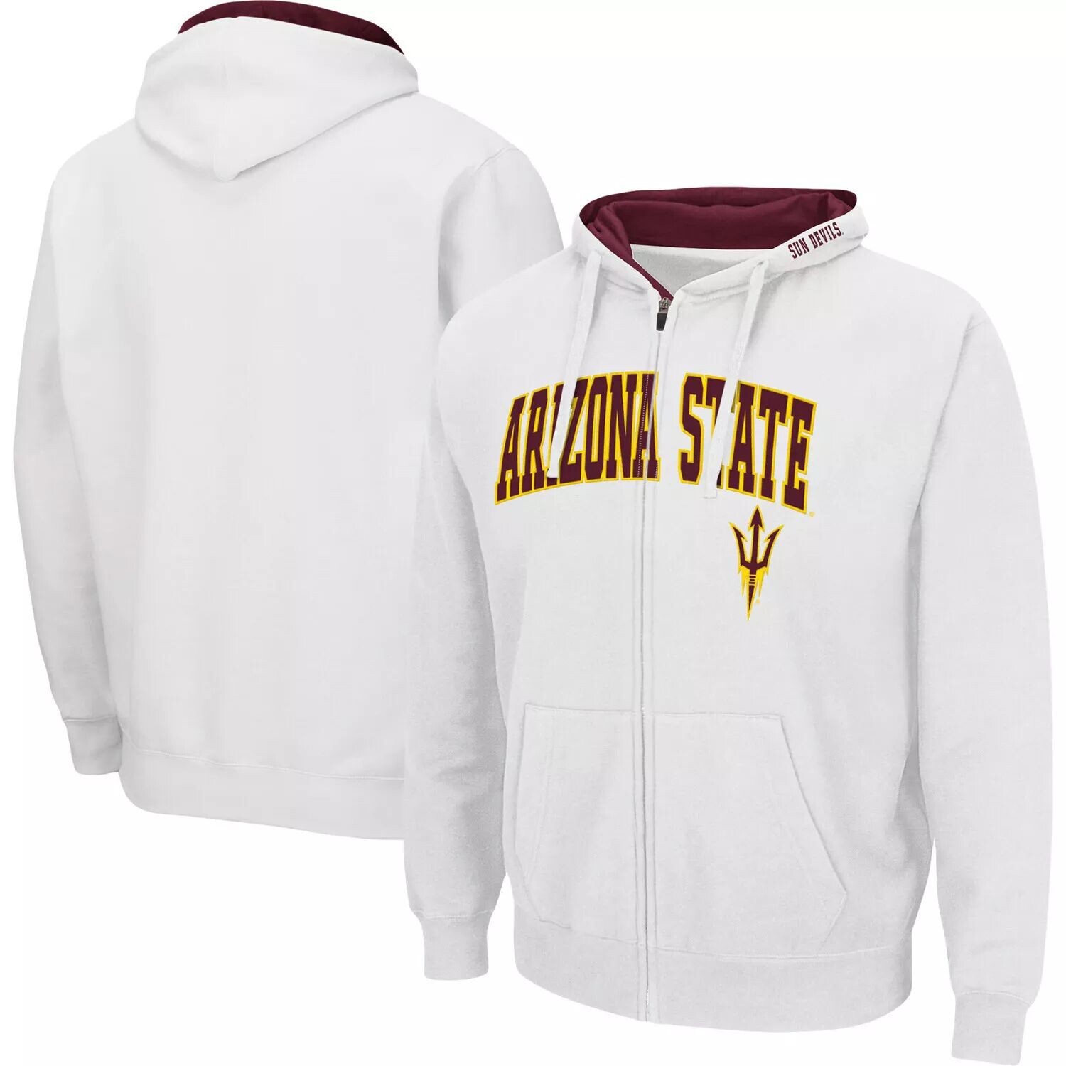 

Мужская белая толстовка с молнией во всю длину Arizona State Sun Devils Arch & Logo 3.0 Colosseum