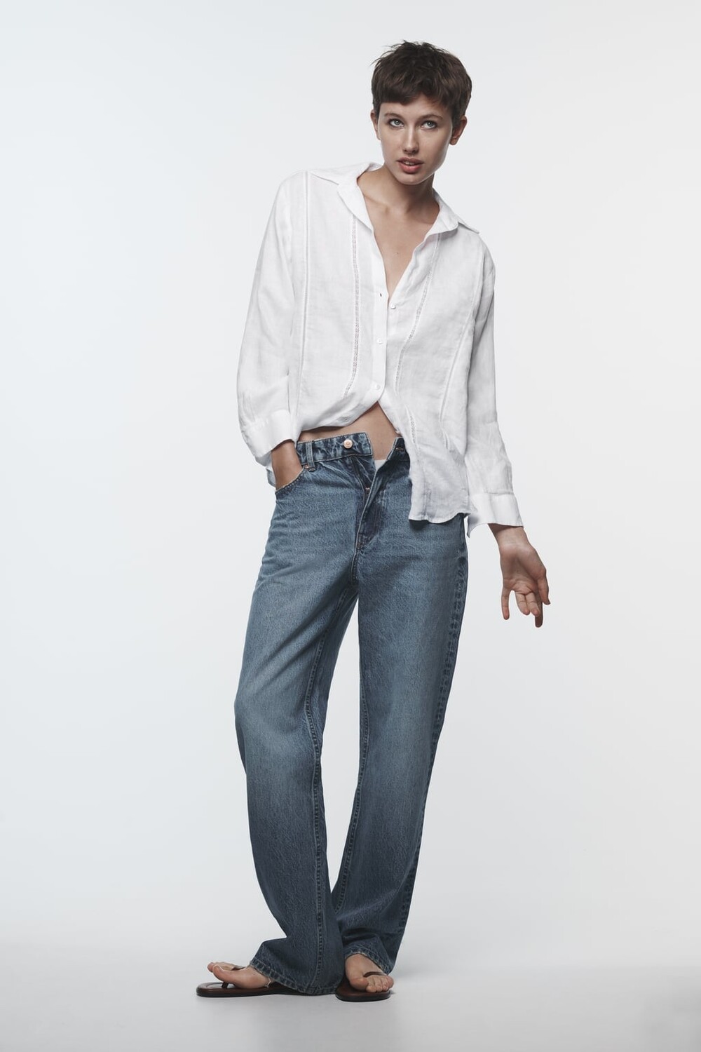 

Рубашка из льна с кружевом ZARA, белый