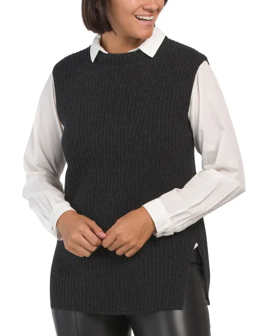 

Туника без рукавов в рубчик из смеси шерсти и кашемира Vince, цвет Heather Charcoal