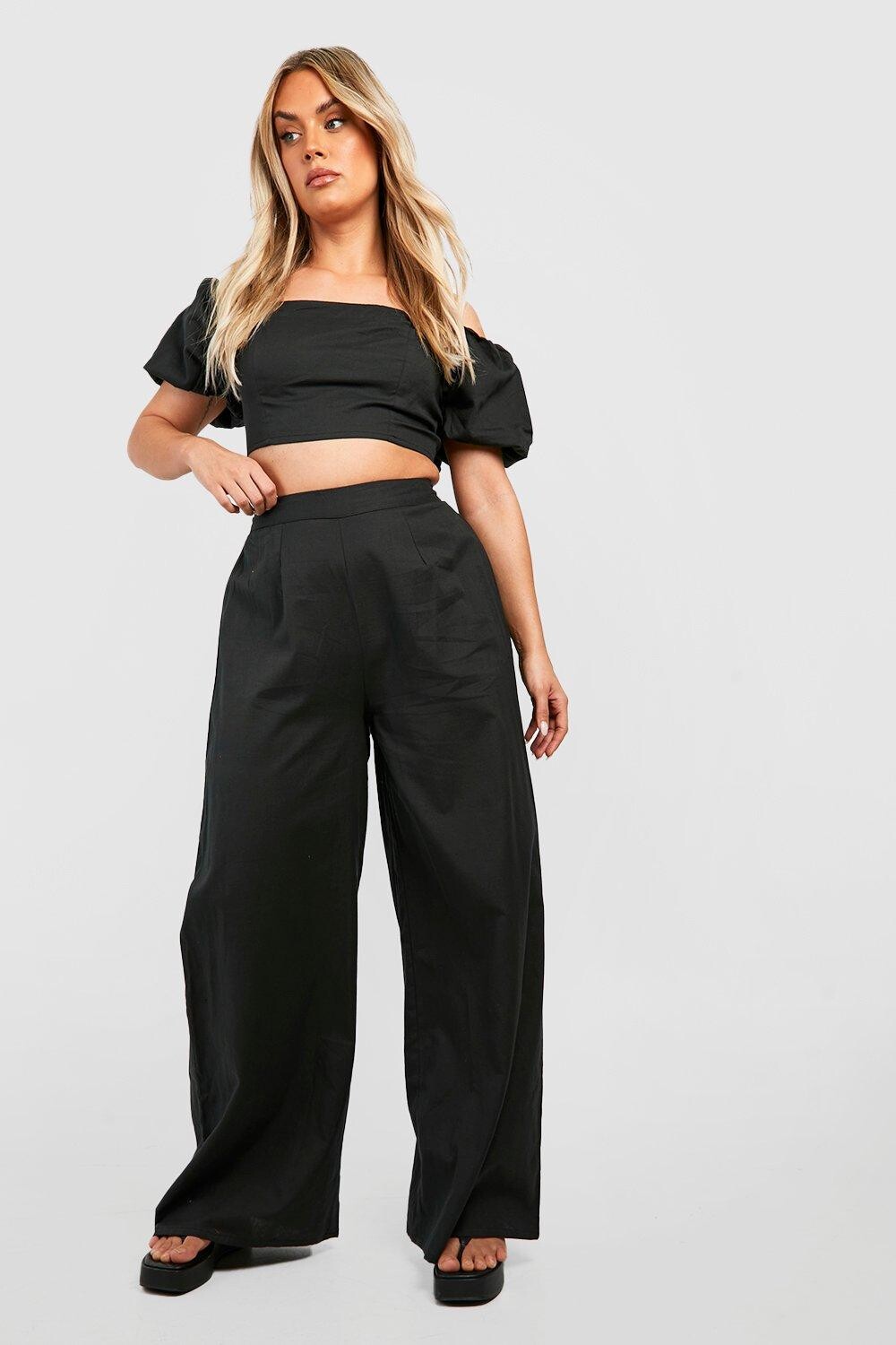 

хлопковый топ и брюки с открытыми плечами, из двух частей Boohoo, черный