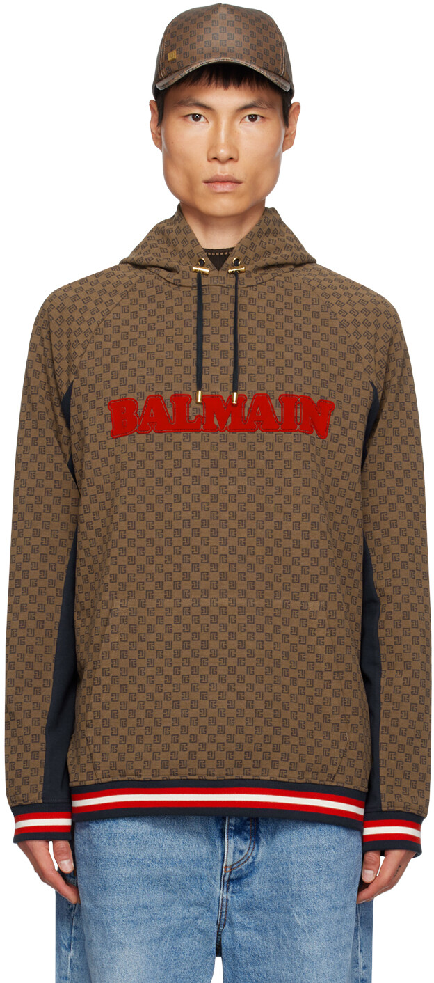 

Balmain Коричневый мини-худи с монограммой