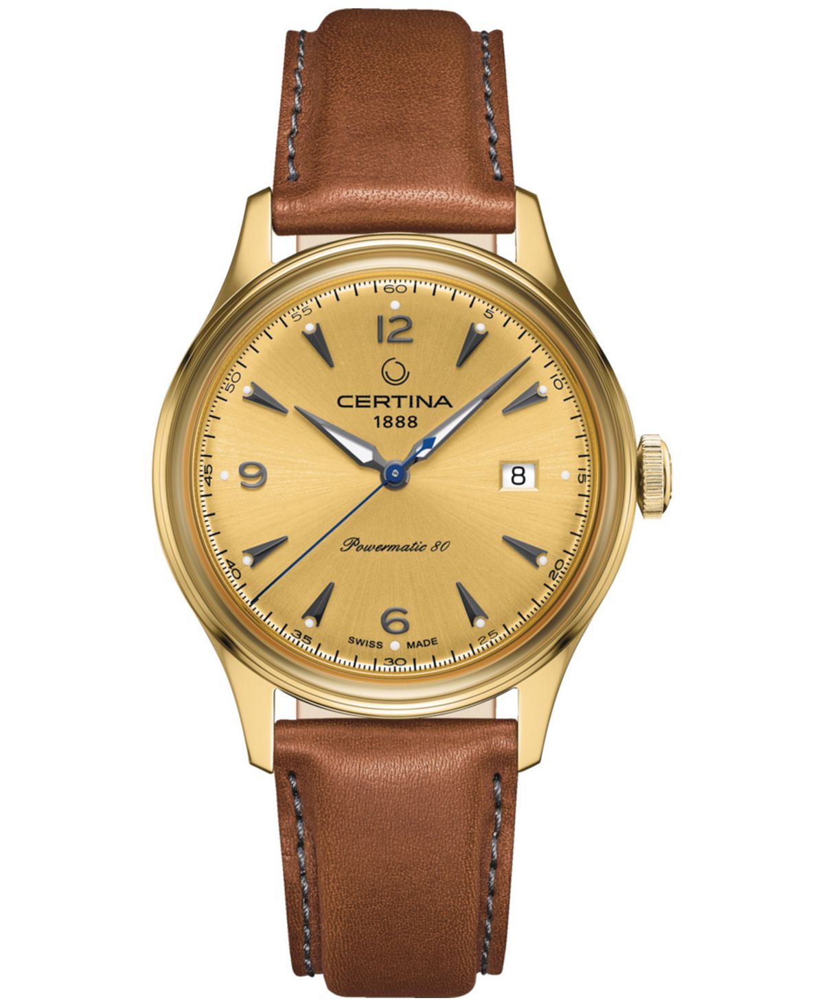цена Мужские швейцарские автоматические часы DS с коричневым кожаным ремешком, 41 мм Certina