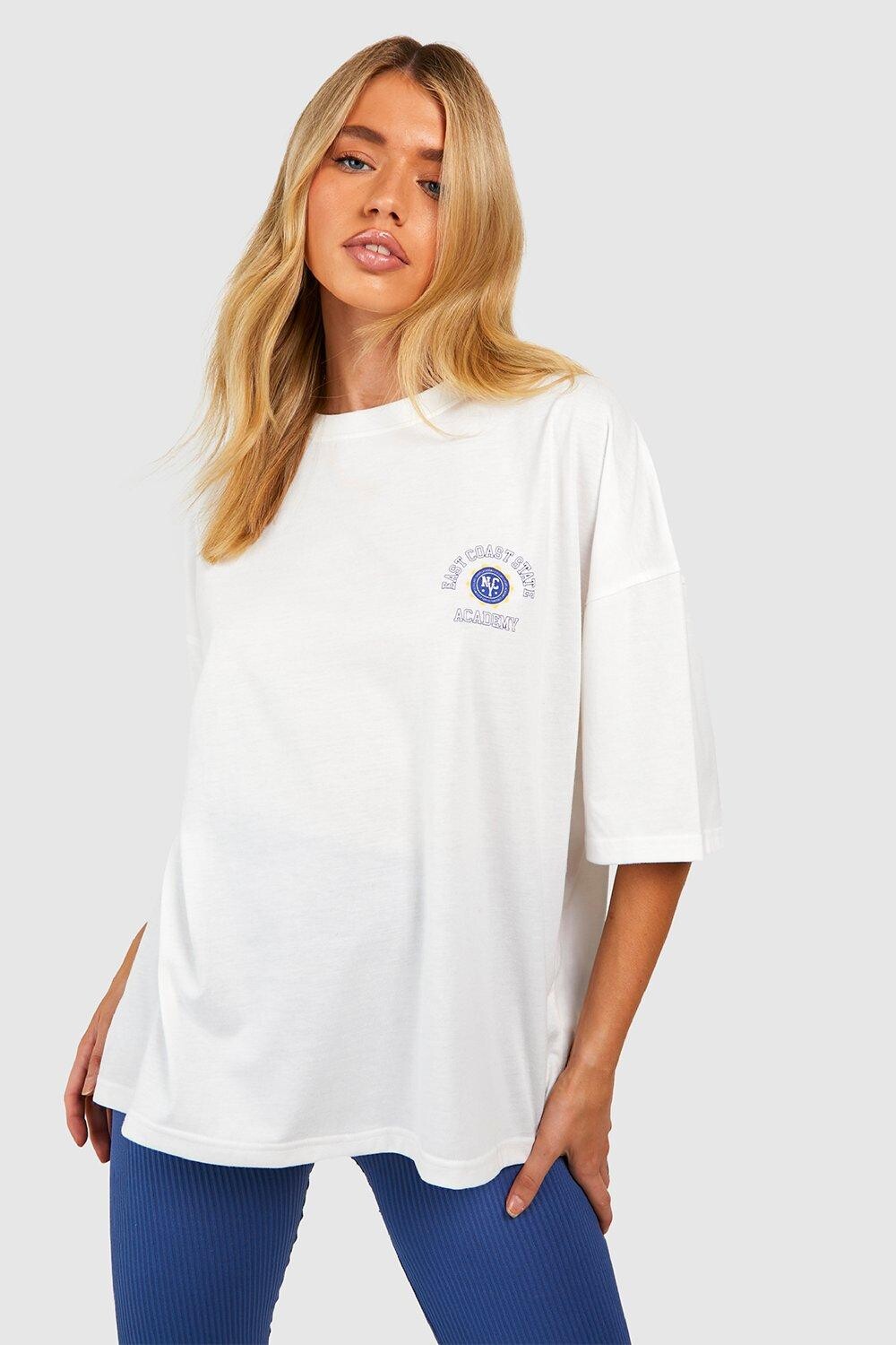 

Футболка с лознаном east coast Boohoo, экру