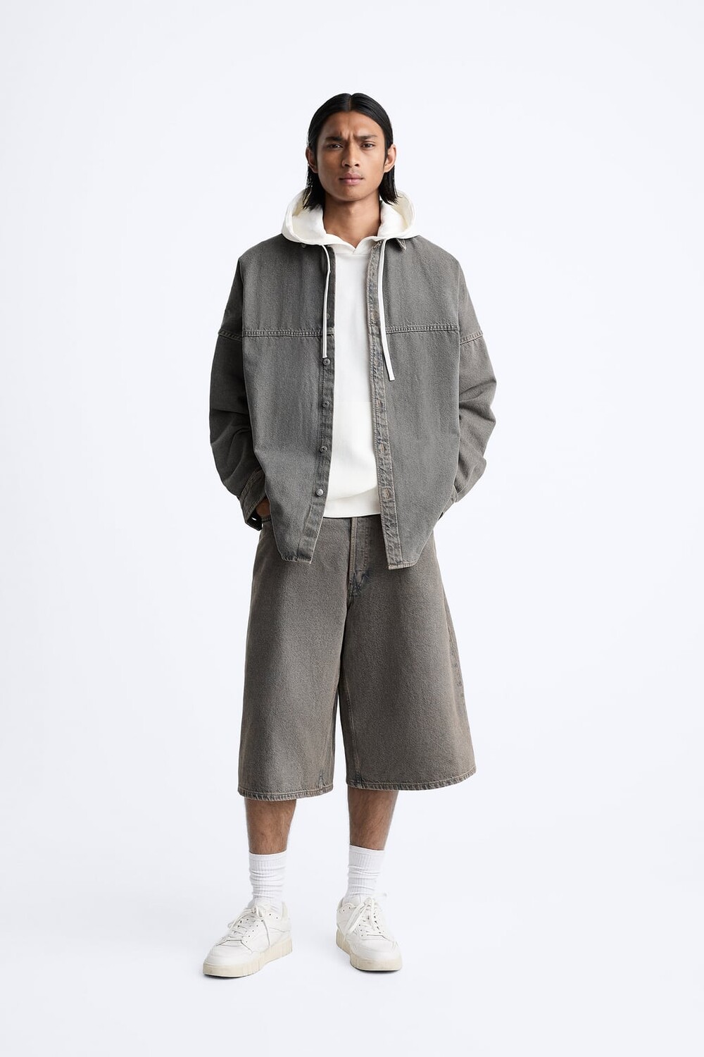 

Джинсовые шорты-бермуда ZARA, серо-голубой
