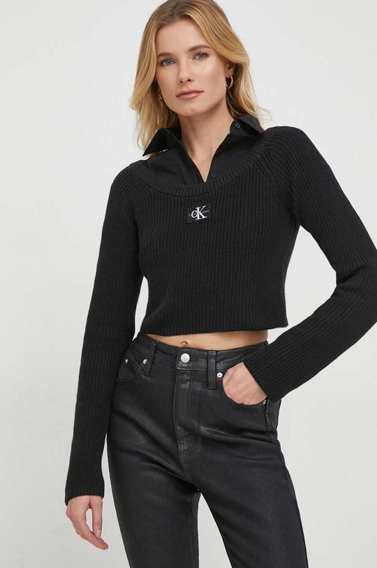 Хлопковый свитер Calvin Klein Jeans, черный свитер calvin klein ribbed knit crewneck белый