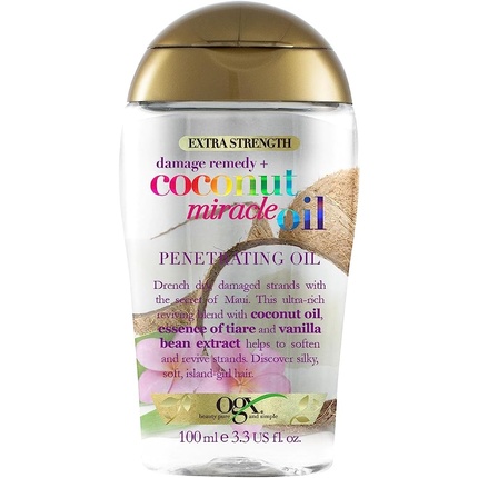 Масло для волос Coconut Miracle Oil, проникающее для сухих волос, экстра сила, 100 мл, Ogx