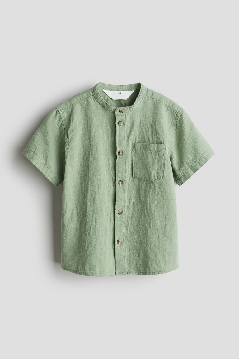 Рубашка Дедушка из смеси льна H&M, зеленый рубашка мужская с клетчатым принтом гавайская блуза с воротником стойкой короткими рукавами на пуговицах свободная повседневная одежда