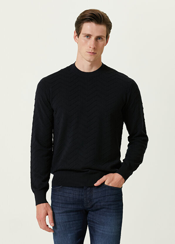 

Темно-синий шерстяной свитер с зигзагообразной текстурой Emporio Armani