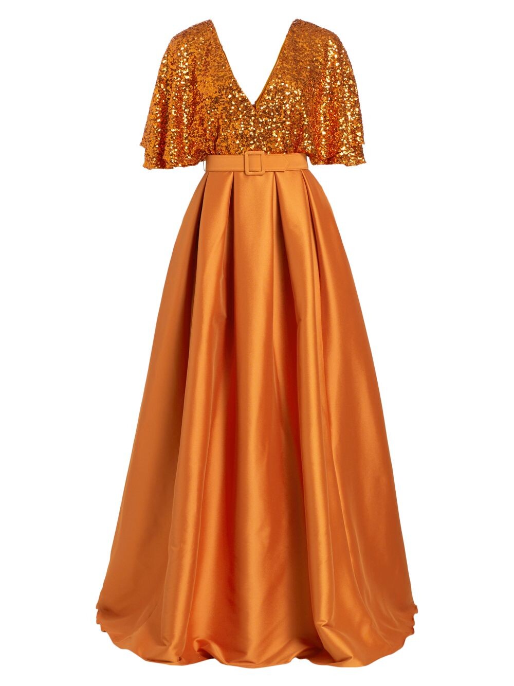 

Платье длиной до пола с пайетками и атласом Badgley Mischka