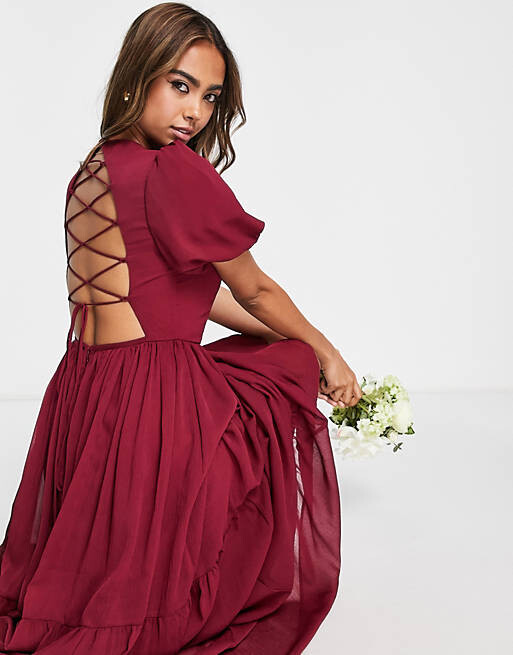 

Сливовое платье макси со шнуровкой на спине Anaya With Love Bridesmaid - RED